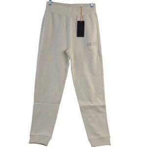 Boss Women's Beige Joggers Rhinestone Logo Elastic Waistband Ribbed Cuffs Sz S